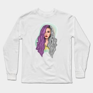 Girl portrait with purple and silver hair Long Sleeve T-Shirt